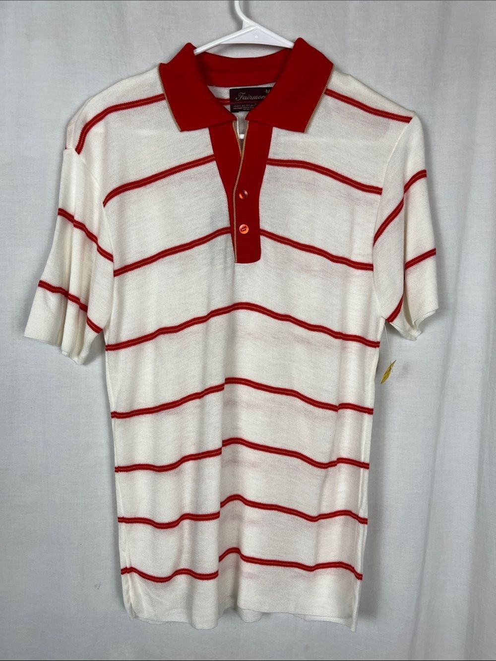 Fairmont NWT Deadstock 1970s Red and White Striped Lightweight Men's Polo Shirt
